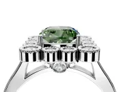 Cluster Halo Engagement Ring Setting for Fancy Green Cushion Cut Center with Milgrain Bezel Accents and Prong Head in White Gold