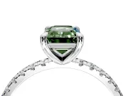 Solitaire Engagement Ring Setting for Fancy Green Emerald Cut Center with Fine Pave Narrow Band and Prong Head in White Gold