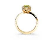Halo Engagement Ring Setting for Fancy Yellow Emerald Cut Center with Openwork Halo, Pave Band and Prong Head in Yellow Gold