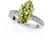 Milgrain Pave Engagement Ring Setting for Fancy Yellow Marquise Center with Accent Band and Prong Head in Platinum