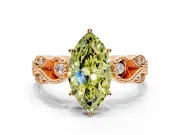Leaf Engagement Ring Setting for Fancy Yellow Marquise Center with Milgrain Accent Band and Prong Head in Rose Gold