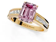 Solitaire Engagement Ring Setting for Fancy Pink Emerald Cut Center with Princess Cut Channel Band and Prong Head in Yellow Gold