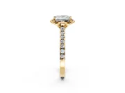 Floral Engagement Ring Setting for Princess Cut Center with Pave Band and Floral Prong Head in Yellow Gold