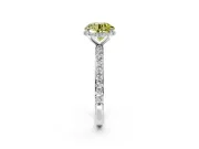 Hidden Halo Engagement Ring Setting for Fancy Yellow Round Cut Center with Pave Band and Prong Head in White Gold