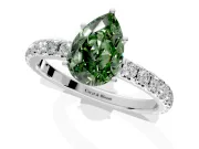Solitaire Engagement Ring Setting for Fancy Green Pear-Shaped Center with Large Accent Band and Prong Head in Platinum
