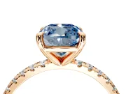 Solitaire Engagement Ring Setting for Fancy Blue Cushion Cut Center with Fine Pave Narrow Band and Prong Head in Rose Gold