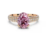Solitaire Engagement Ring Setting for Fancy Pink Oval Center with Multi-Row Pave Accents and Basket Head in Rose Gold