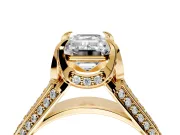 Solitaire Engagement Ring Setting for Emerald Cut Center with Accented Split Shank and Prong Head in Yellow Gold