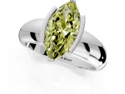 Tension Engagement Ring Setting for Fancy Yellow Marquise Center with Wide Flat Band and Tension Head in White Gold