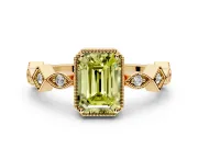 Milgrain Bezel Engagement Ring Setting for Fancy Yellow Emerald Cut Center with Marquise Stations and Bezel Head in Yellow Gold