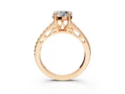Solitaire Engagement Ring Setting for Heart-Shaped Center with Pave Cathedral Band and Prong Head in Rose Gold