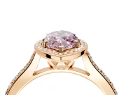 Halo Engagement Ring Setting for Fancy Pink Marquise Center with Pave Accents, Heart Basket and Prong Head in Rose Gold