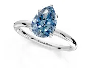 Hidden Halo Engagement Ring Setting for Fancy Blue Pear-Shaped Center with Thin Rounded Band and Prong Head in White Gold