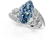 Halo Engagement Ring Setting for Fancy Blue Marquise Center with Marquise and Pave Bypass Band and Prong Head in Platinum