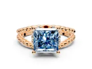 Halo Engagement Ring Setting for Fancy Blue Princess Cut Center with Rope Twist Split Shank and Prong Head in Rose Gold