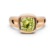 Solitaire Engagement Ring Setting for Fancy Yellow Cushion Cut Center with Wide Band and Bezel Head in Rose Gold