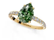 Solitaire Engagement Ring Setting for Fancy Green Pear-Shaped Center with Pave Accents and Prong Head in Yellow Gold