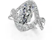 Halo Engagement Ring Setting for Marquise Center with Pave Infinity Twist Band and Prong Head in White Gold