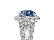 Halo Engagement Ring Setting for Fancy Blue Round Cut Center with Two-Strand Split Shank and Prong Head in Platinum