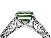 Solitaire Engagement Ring Setting for Fancy Green Asscher Cut Center with Engraved Pave Band and Prong Head in Platinum