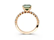 Solitaire Engagement Ring Setting for Fancy Green Asscher Cut Center with Alternating Size Accents and Prong Head in Rose Gold