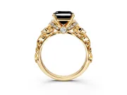 Solitaire Engagement Ring Setting for Fancy Black Asscher Cut Center with Filigree Band and Prong Head in Yellow Gold