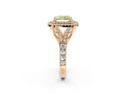 Double Halo Engagement Ring Setting for Fancy Yellow Radiant Cut Center with Narrow Pave Split Shank and Prong Head in Rose Gold