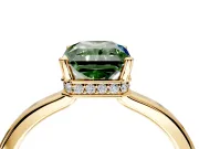 Hidden Halo Engagement Ring Setting for Fancy Green Radiant Cut Center with Wide Flat Plain Band and Prong Head in Yellow Gold