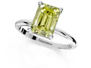 Minimalist Solitaire Engagement Ring Setting for Fancy Yellow Emerald Cut Center with Thin Band and Prong Head in Platinum