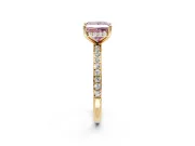 Solitaire Engagement Ring Setting for Fancy Pink Princess Cut Center with Fine Pave Band and Prong Head in Yellow Gold
