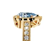 Milgrain Halo Engagement Ring Setting for Fancy Blue Pear-Shaped Center with Wide Pave Band and Prong Head in Yellow Gold