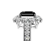 Halo Engagement Ring Setting for Fancy Black Asscher Cut Center with Milgrain Channel Band and Prong Head in White Gold