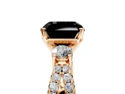 3 Stone Engagement Ring Setting for Fancy Black Asscher Cut Center with Pave Split Shank and Prong Head in Rose Gold