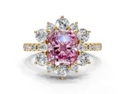 Floral Halo Engagement Ring Setting for Fancy Pink Radiant Cut Center with Pave Accents and Prong Head in Yellow Gold