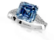 Solitaire Engagement Ring Setting for Fancy Blue Asscher Cut Center with Twisted Pave Split Shank and Prong Head in Platinum