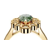 Cluster Halo Engagement Ring Setting for Fancy Green Marquise Center with Milgrain Bezel Accents and Prong Head in Yellow Gold