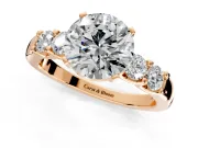 5 Stone Engagement Ring Setting for Round Cut Center with Plain Band and Prong Head in Rose Gold