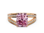 Split Shank Engagement Ring Setting for Fancy Pink Radiant Cut Center with Pave Split Shank and Prong Head in Rose Gold