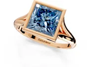 Solitaire Engagement Ring Setting for Fancy Blue Princess Cut Center with V Split Shank and Bezel Head in Rose Gold