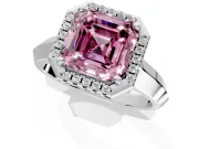 Halo Engagement Ring Setting for Fancy Pink Asscher Cut Center with Knife Ridge Cathedral Band and Prong Head in Platinum