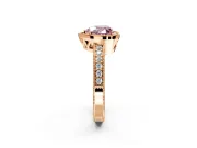 Milgrain Halo Engagement Ring Setting for Fancy Pink Heart-Shaped Center with Wide Pave Band and Prong Head in Rose Gold