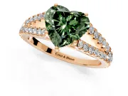 Solitaire Engagement Ring Setting for Fancy Green Heart-Shaped Center with Pave Split Shank and Prong Head in Rose Gold