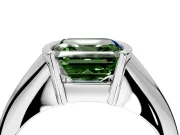 Tension Engagement Ring Setting for Fancy Green Asscher Cut Center with Wide Tapered Band and Tension Head in White Gold