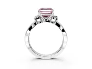 3 Stone Engagement Ring Setting for Fancy Pink Asscher Cut Center with Pave Twist Band and Prong Head in Sterling Silver