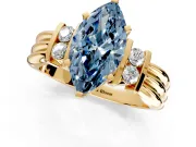 Solitaire Engagement Ring Setting for Fancy Blue Marquise Center with Grooved Bar Accent Band and Prong Head in Yellow Gold