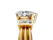 Solitaire Engagement Ring Setting for Pear-Shaped Center with Grooved Bar Accent Band and Prong Head in Yellow Gold