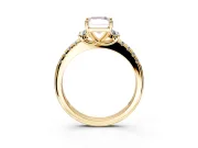 Paired Accent Engagement Ring Setting for Fancy Pink Radiant Cut Center with Pave Band and Prong Head in Yellow Gold