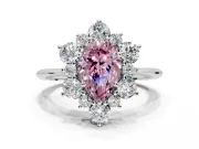 Small-Accent Cluster Halo Engagement Ring Setting for Fancy Pink Pear-Shaped Center with Plain Band and Prong Head in Sterling Silver
