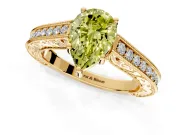 Solitaire Engagement Ring Setting for Fancy Yellow Pear-Shaped Center with Engraved Pave Band and Prong Head in Yellow Gold