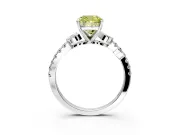 Leaf Motif Engagement Ring Setting for Fancy Yellow Cushion Cut Center with Pave Band and Prong Head in Platinum